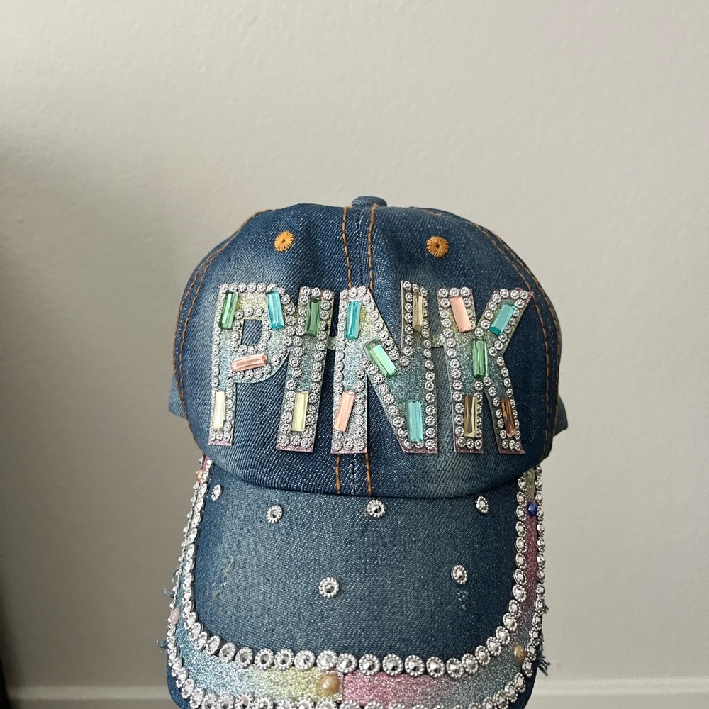 PINK Victoria's Secret Blue and Pink Hat with Sequins and Studs Y2K RARE